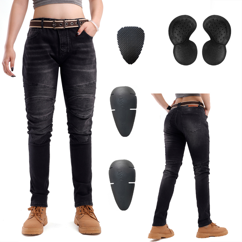 Motorcycle Gear Women Pants - Women Black Offroad Motorcycle Jeans Dirt