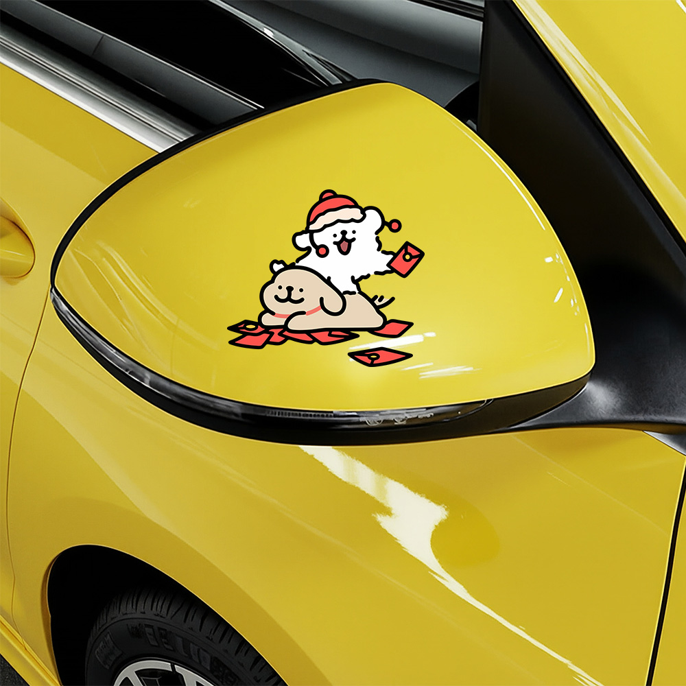 Motorcycle Gear Dogs - Cartoon Puppy Maltese Car Sticker Line